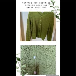 Knitting Needles Vintage silk and nylon cropped cardigan  top Green Sage Knit  M
